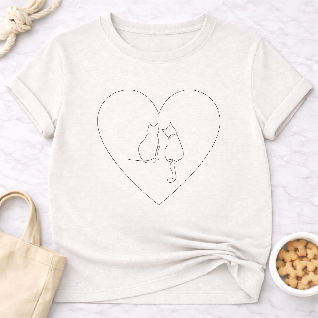 Two Cats in a Heart T-Shirt