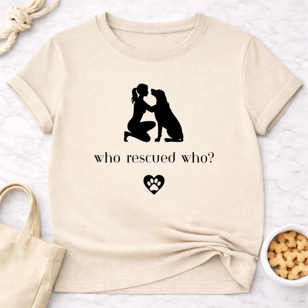 Who Rescued Who Female B&W T-Shirt