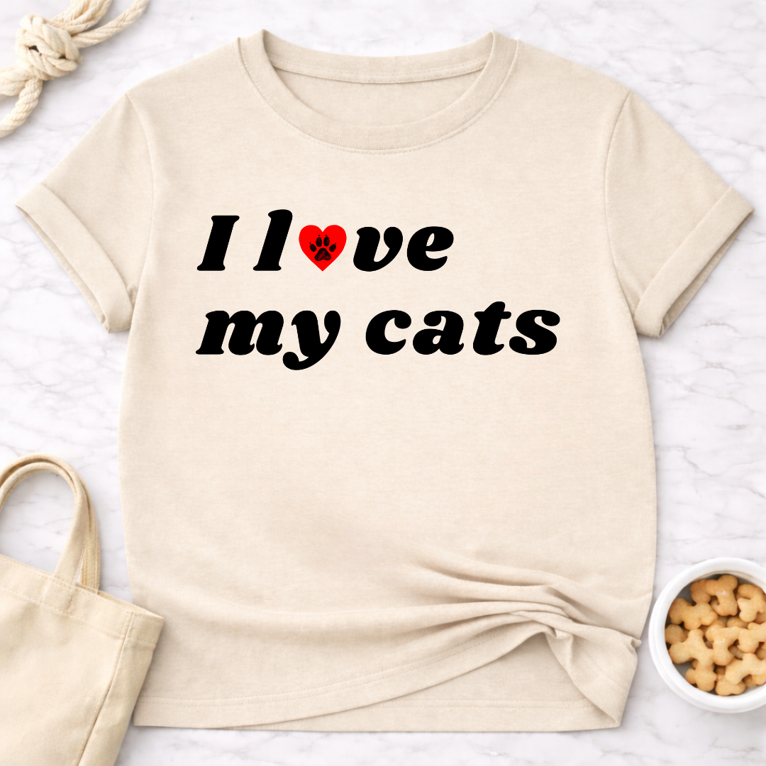 I Love My Cats B&W Retro T-Shirt
