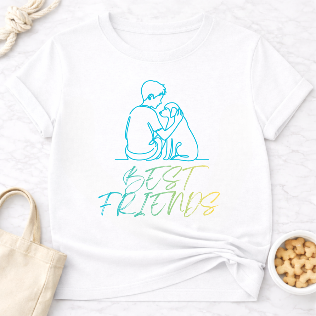 Best Friends Outline Boy and Dog T-Shirt