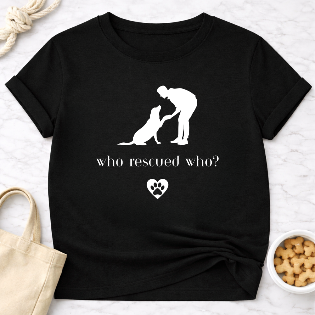 Who Rescued Who Male B&W T-Shirt