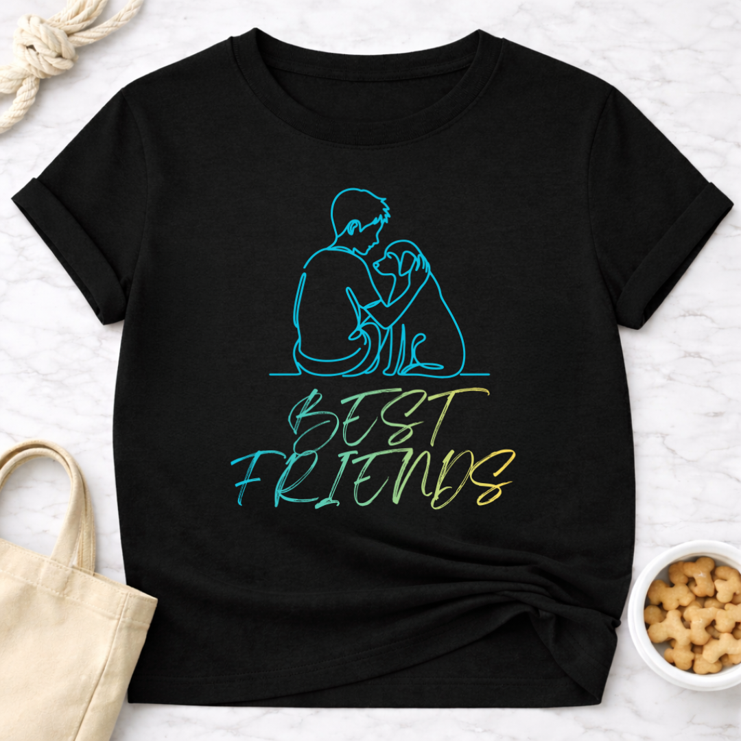 Best Friends Outline Boy and Dog T-Shirt