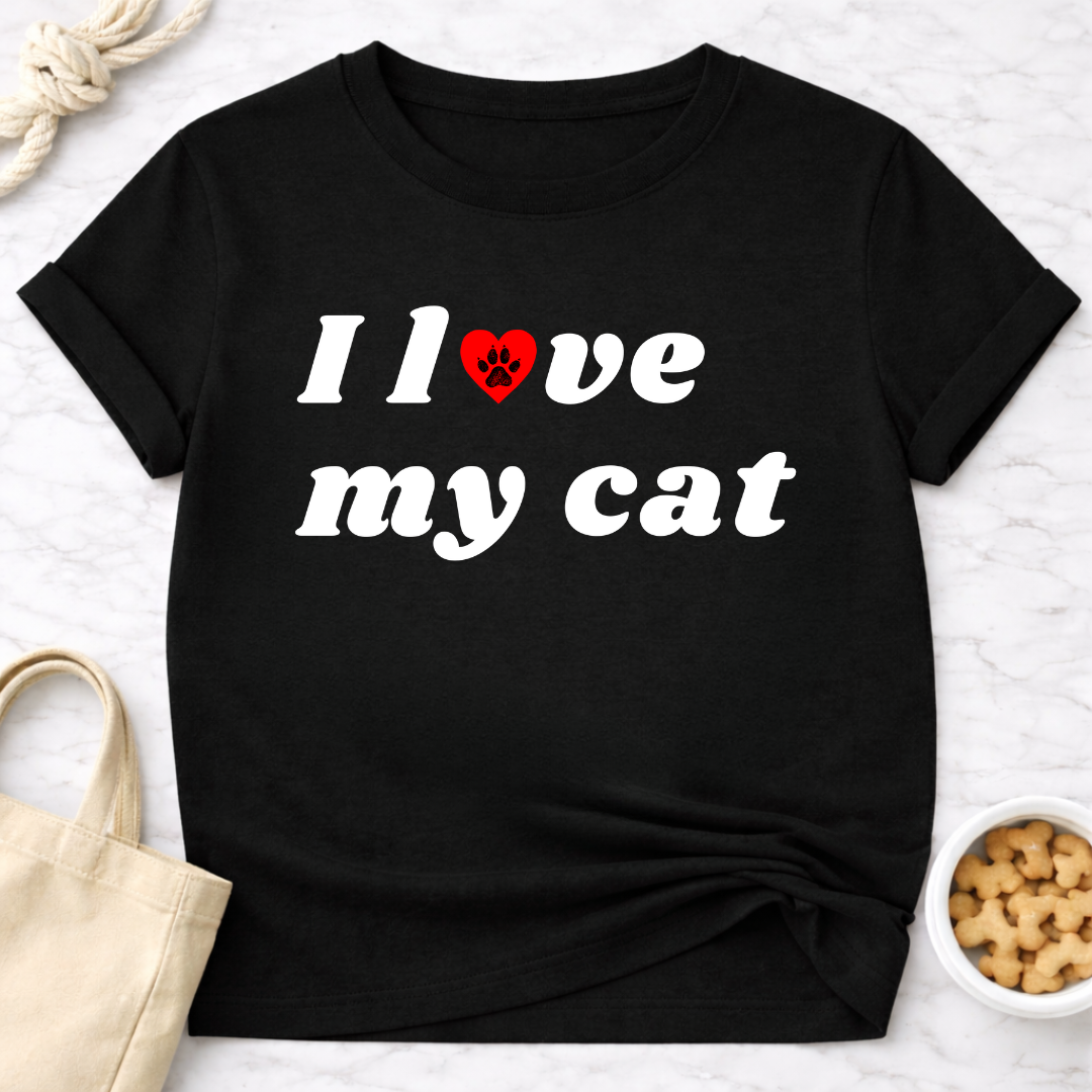 I Love My Cat B&W Retro T-Shirt