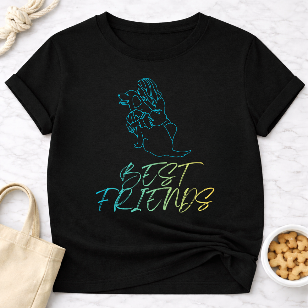 Best Friends Outline Girl and Dog T-Shirt
