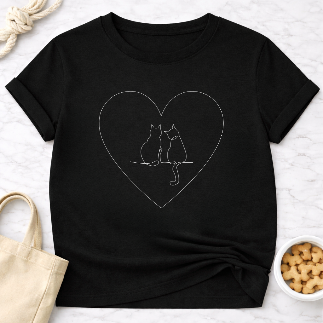 Two Cats in a Heart T-Shirt