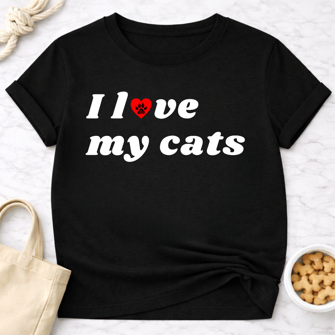 I Love My Cats B&W Retro T-Shirt
