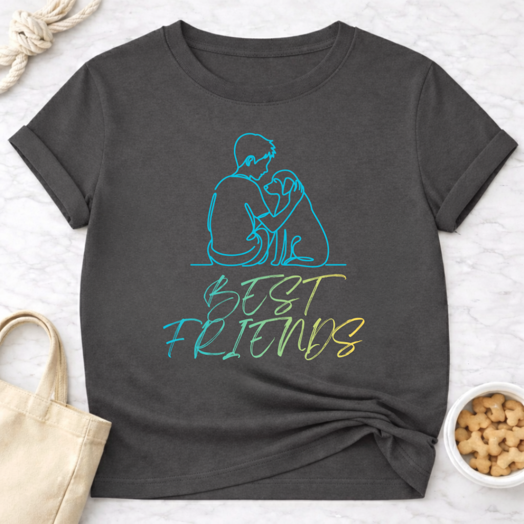 Best Friends Outline Boy and Dog T-Shirt