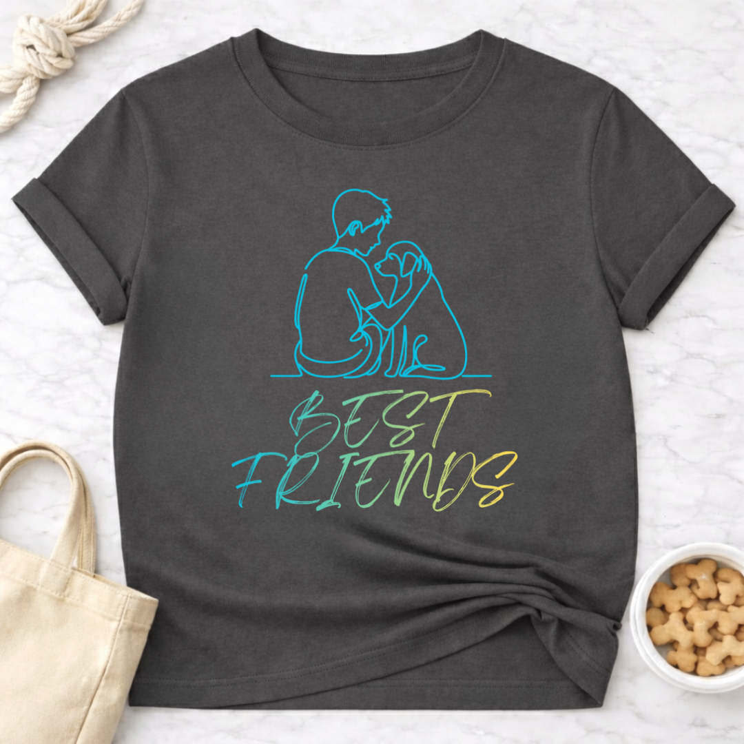 Best Friends Outline Boy and Dog T-Shirt