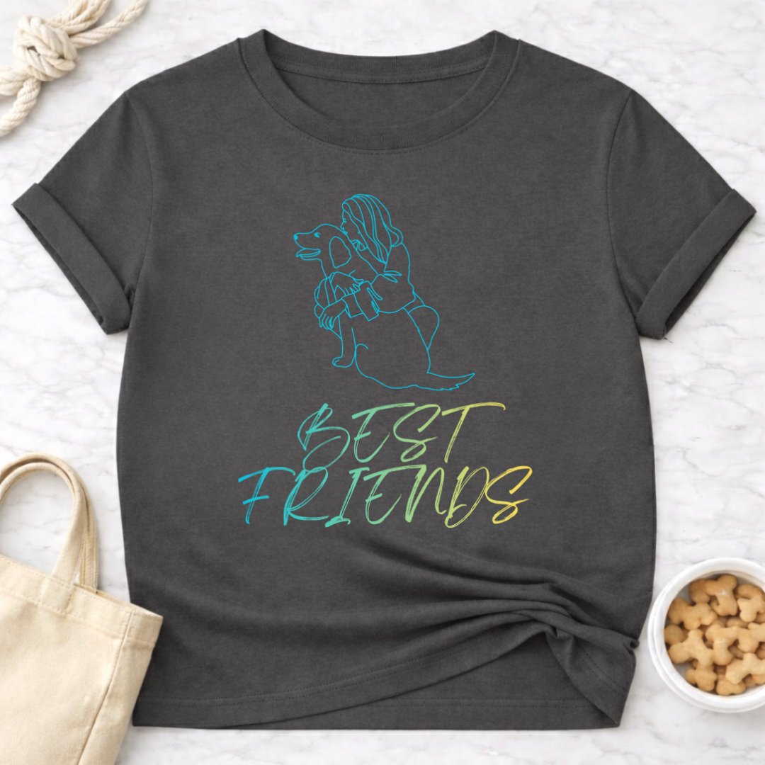 Best Friends Outline Girl and Dog T-Shirt