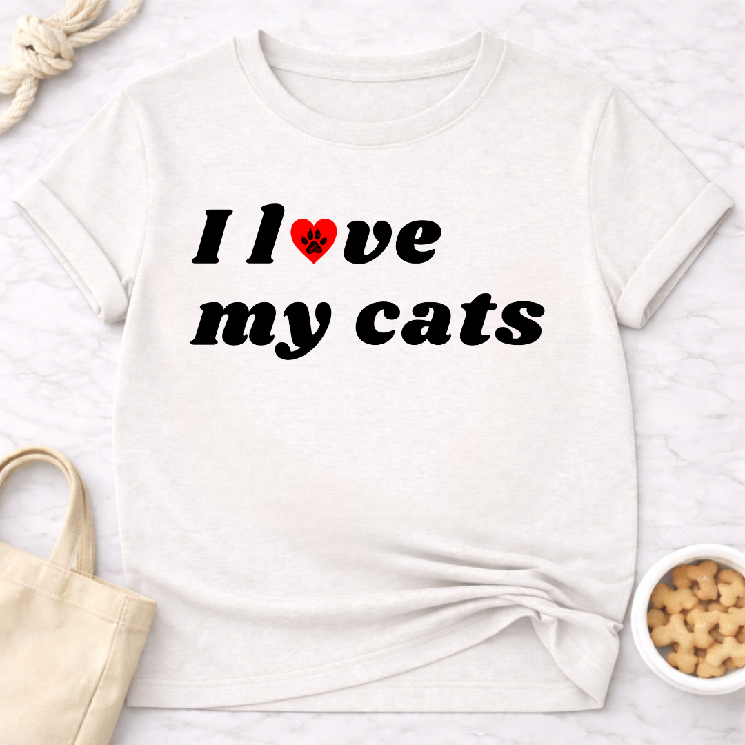 I Love My Cats B&W Retro T-Shirt