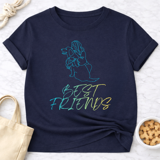 Best Friends Outline Girl and Dog T-Shirt