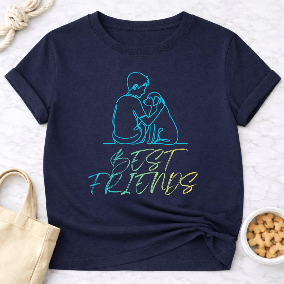 Best Friends Outline Boy and Dog T-Shirt