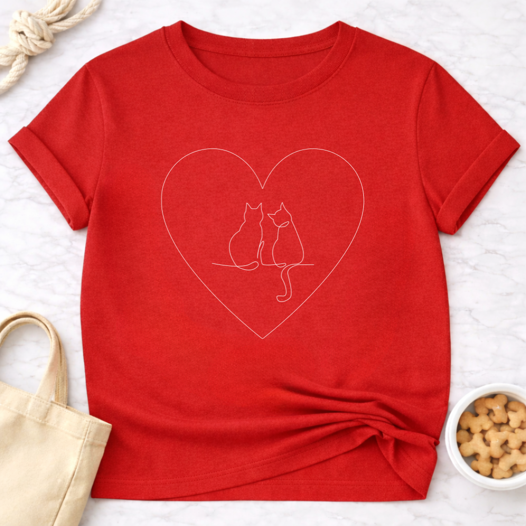Two Cats in a Heart T-Shirt