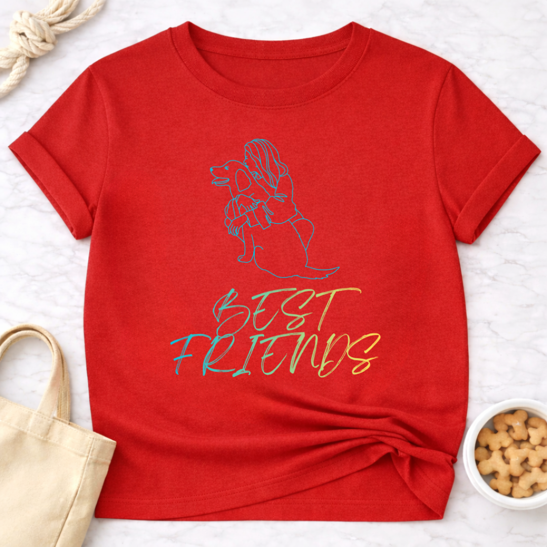 Best Friends Outline Girl and Dog T-Shirt