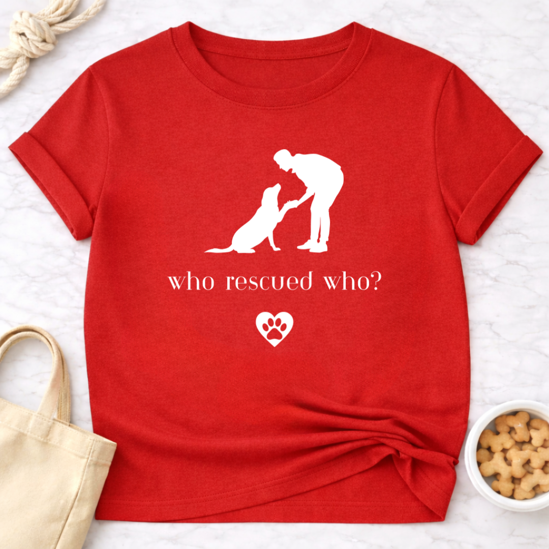 Who Rescued Who Male B&W T-Shirt