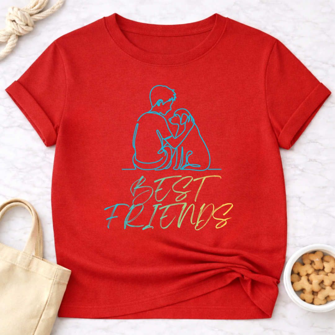 Best Friends Outline Boy and Dog T-Shirt