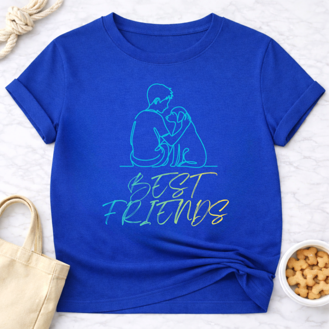 Best Friends Outline Boy and Dog T-Shirt