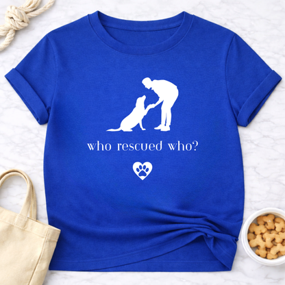 Who Rescued Who Male B&W T-Shirt