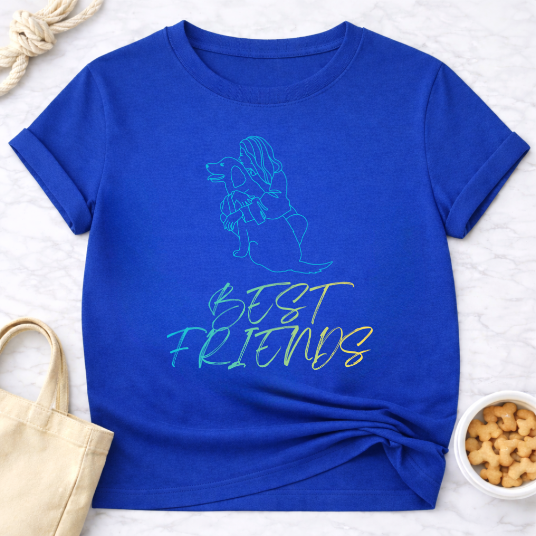 Best Friends Outline Girl and Dog T-Shirt