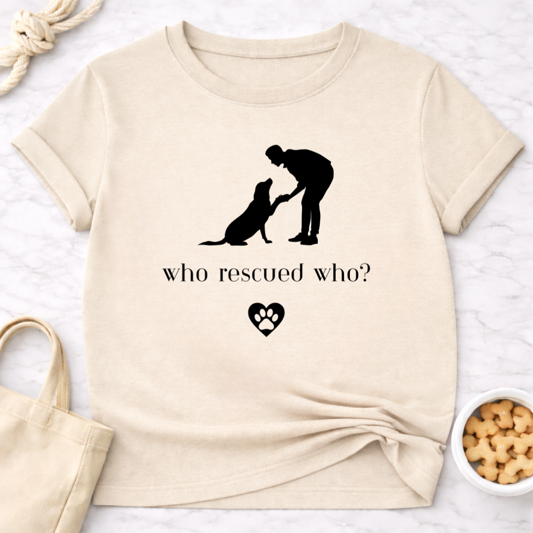 Who Rescued Who Male B&W T-Shirt