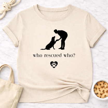 Who Rescued Who Male B&W T-Shirt