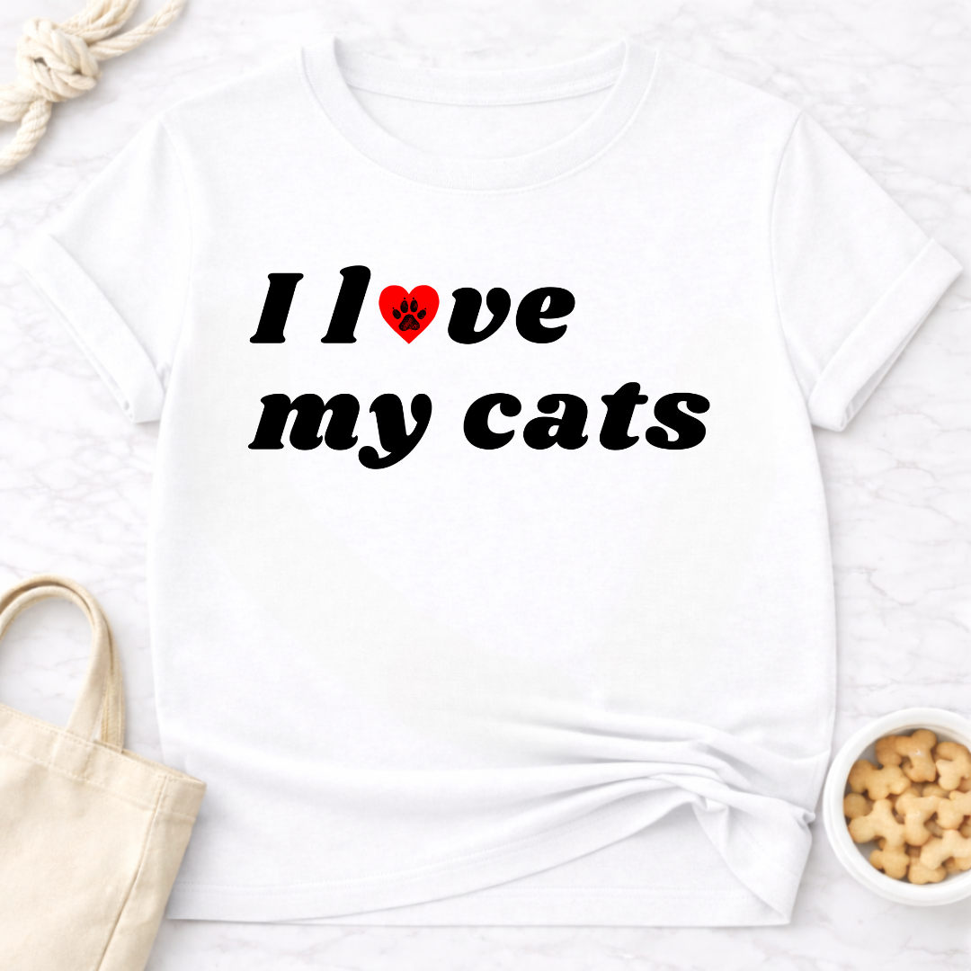 I Love My Cats B&W Retro T-Shirt