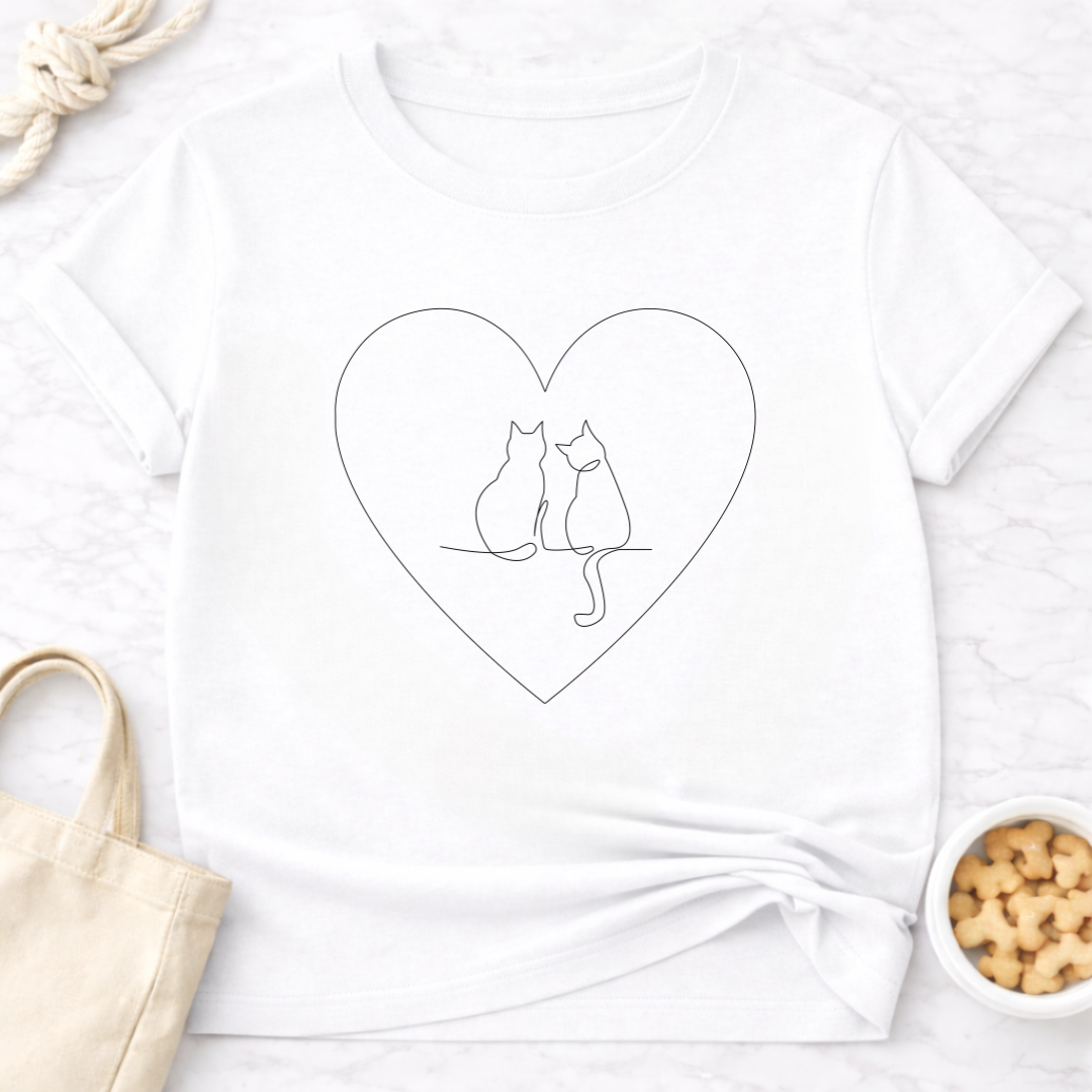 Two Cats in a Heart T-Shirt