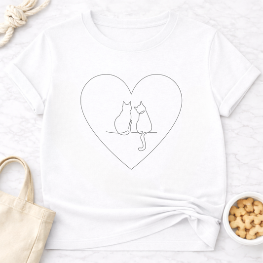 Two Cats in a Heart T-Shirt