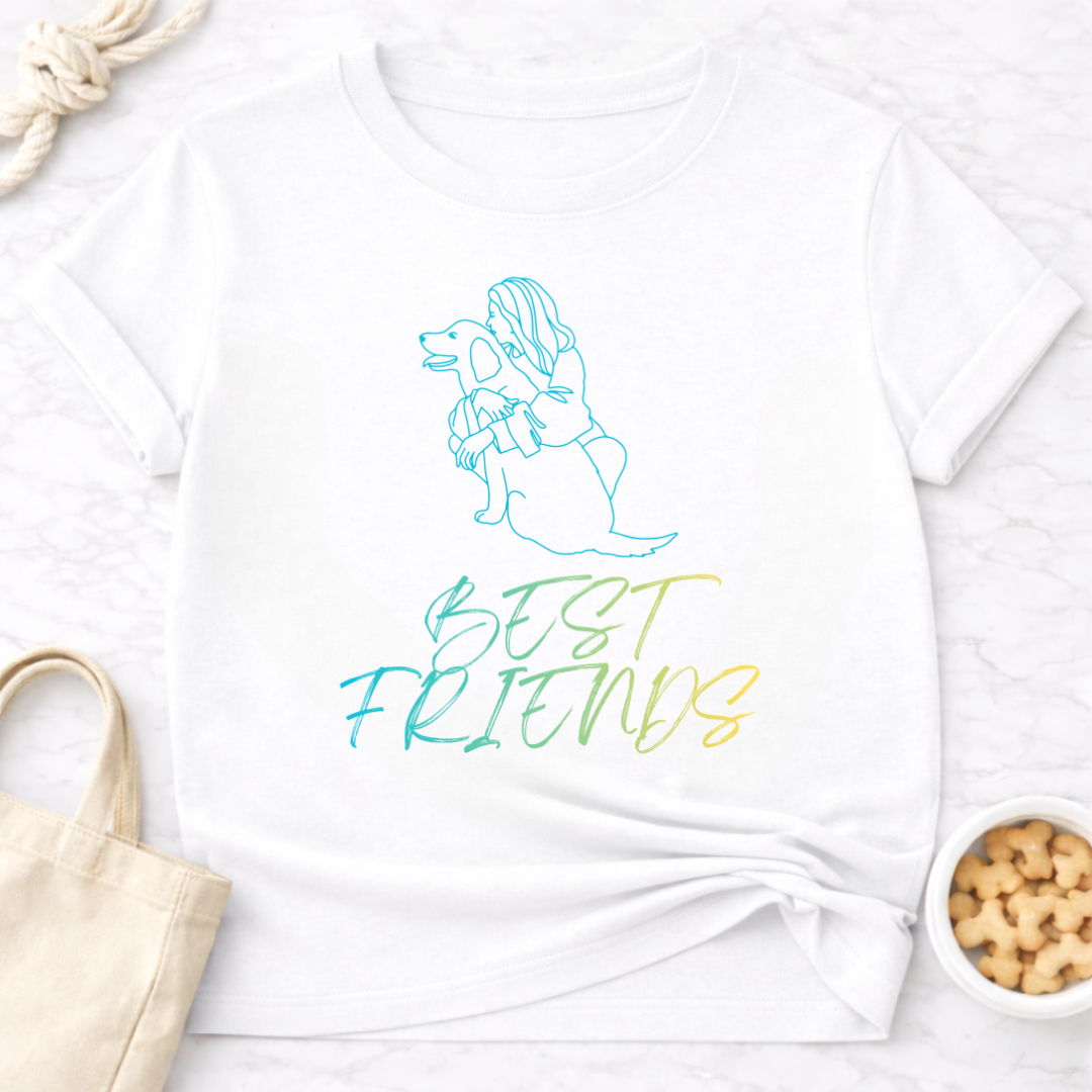 Best Friends Outline Girl and Dog T-Shirt